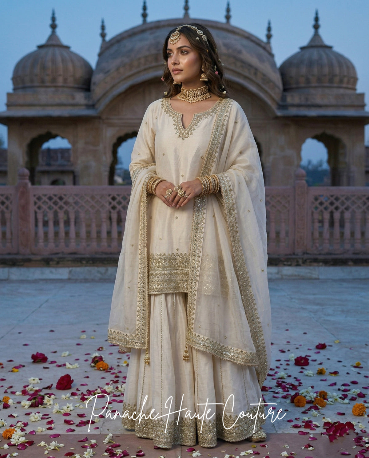 Saanjh Wedding Sharara Set in Ivory Color from Panache Haute Couture, Sydney