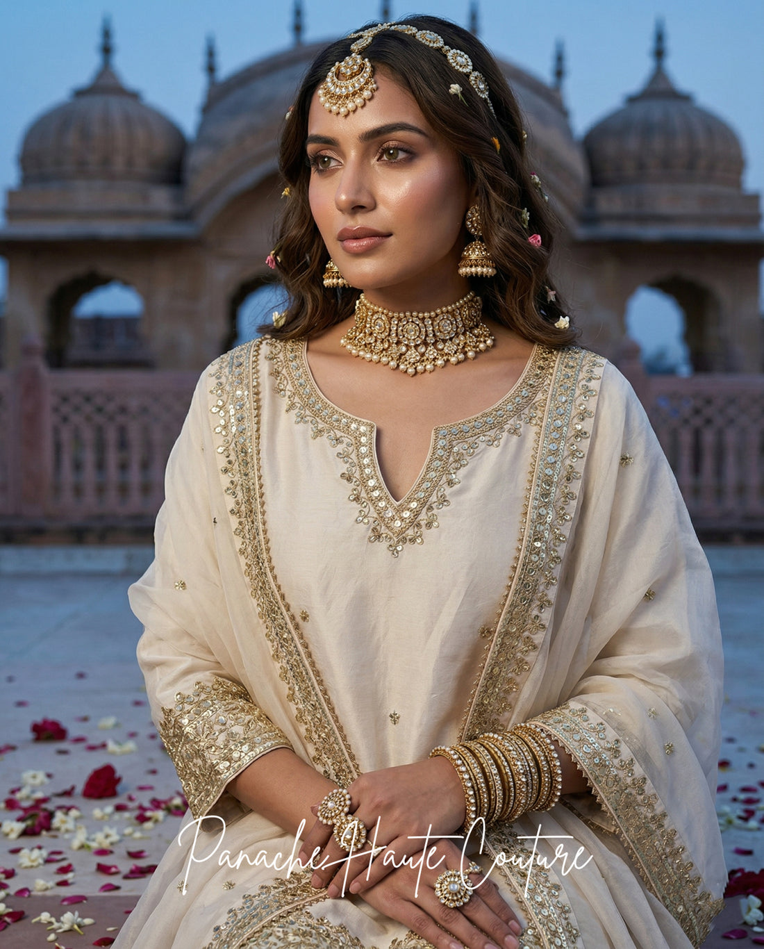 Saanjh Wedding Sharara Set in Ivory Color from Panache Haute Couture