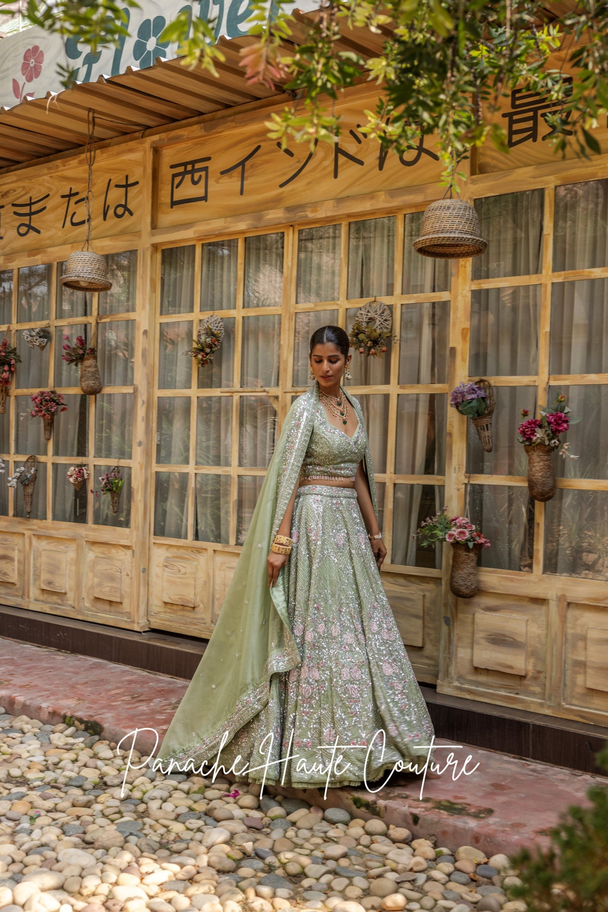 Sage Green Organza Lehenga with Silver Embroidery | Couture Lehenga Set
