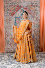 Sobhagyavati Apricot Raw Silk Bridal Lehenga Sydney & USA