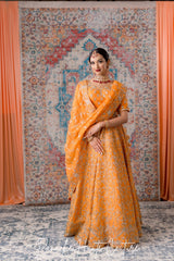 Sobhagyavati Apricot Raw Silk Bridal Lehenga Sydney & USA