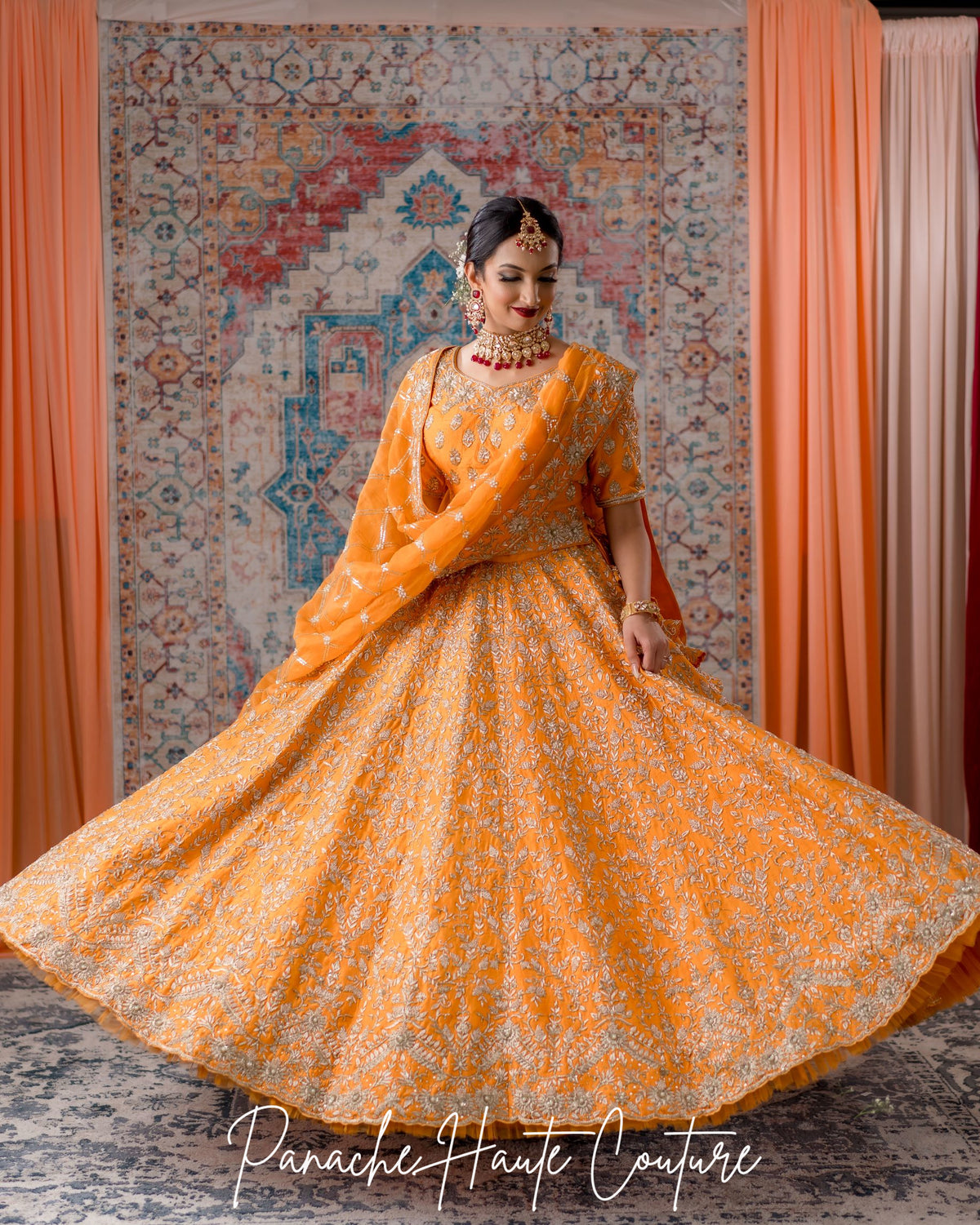 Sobhagyavati Apricot Raw Silk Bridal Lehenga