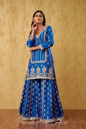 Splendor Blue Chanderi Silk Sharara Set with Zardozi and Gota Embroidery – Daima by Panache Haute Couture