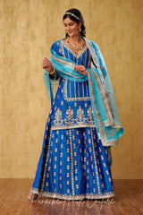 Splendor Blue Chanderi Silk Sharara Set with Zardozi and Gota Embroidery – Daima by Panache Haute Couture