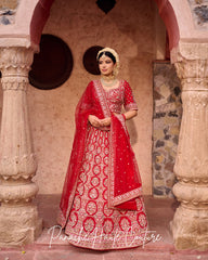 Tarunika Red Dupion Bridal Lehenga – Jahan Collection