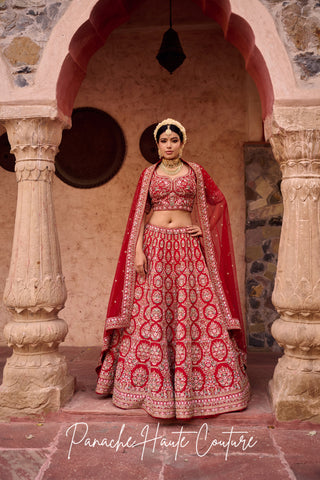 Tarunika Red Dupion Bridal Lehenga – Jahan Collection