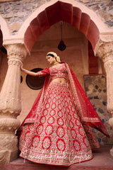 Tarunika Red Dupion Bridal Lehenga – Jahan Collection