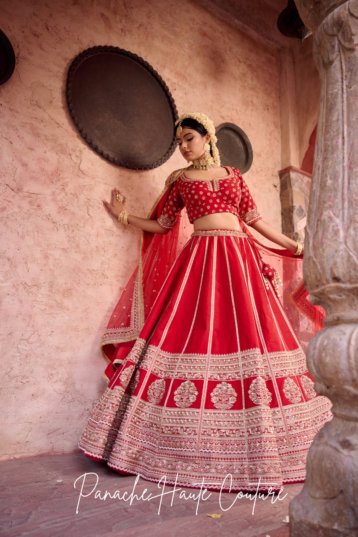 Vaidehi Red Dupion Bridal Lehenga – Jahan Collection
