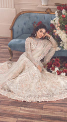 White Party Wear Anarkali Gown with Silver and Peach Embroidery