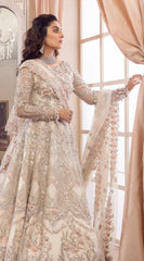 White Party Wear Anarkali Gown with Silver and Peach Embroidery