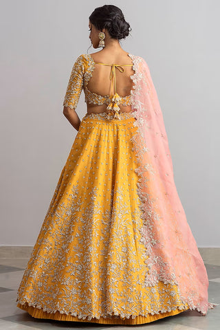 Exquisite Yellow Raw Silk Lehenga with Zardozi Embroidery