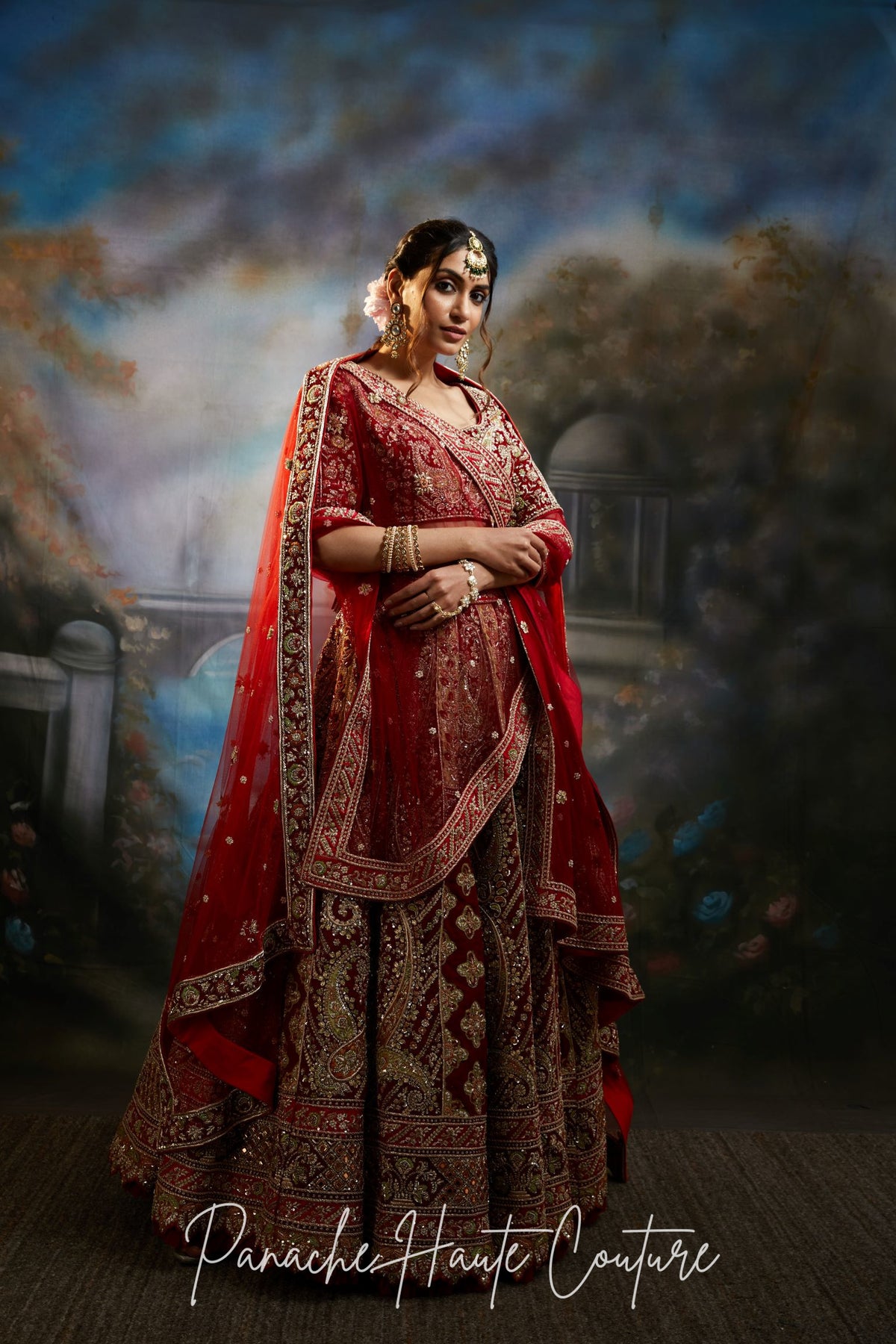 Zara Maroon Velvet Bridal Lehenga | Mughal Royalties Collection | Panache Haute Couture