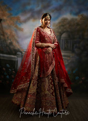 Zara Maroon Velvet Bridal Lehenga | Mughal Royalties Collection | Panache Haute Couture