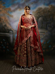 Zara Maroon Velvet Bridal Lehenga | Mughal Royalties Collection | Panache Haute Couture