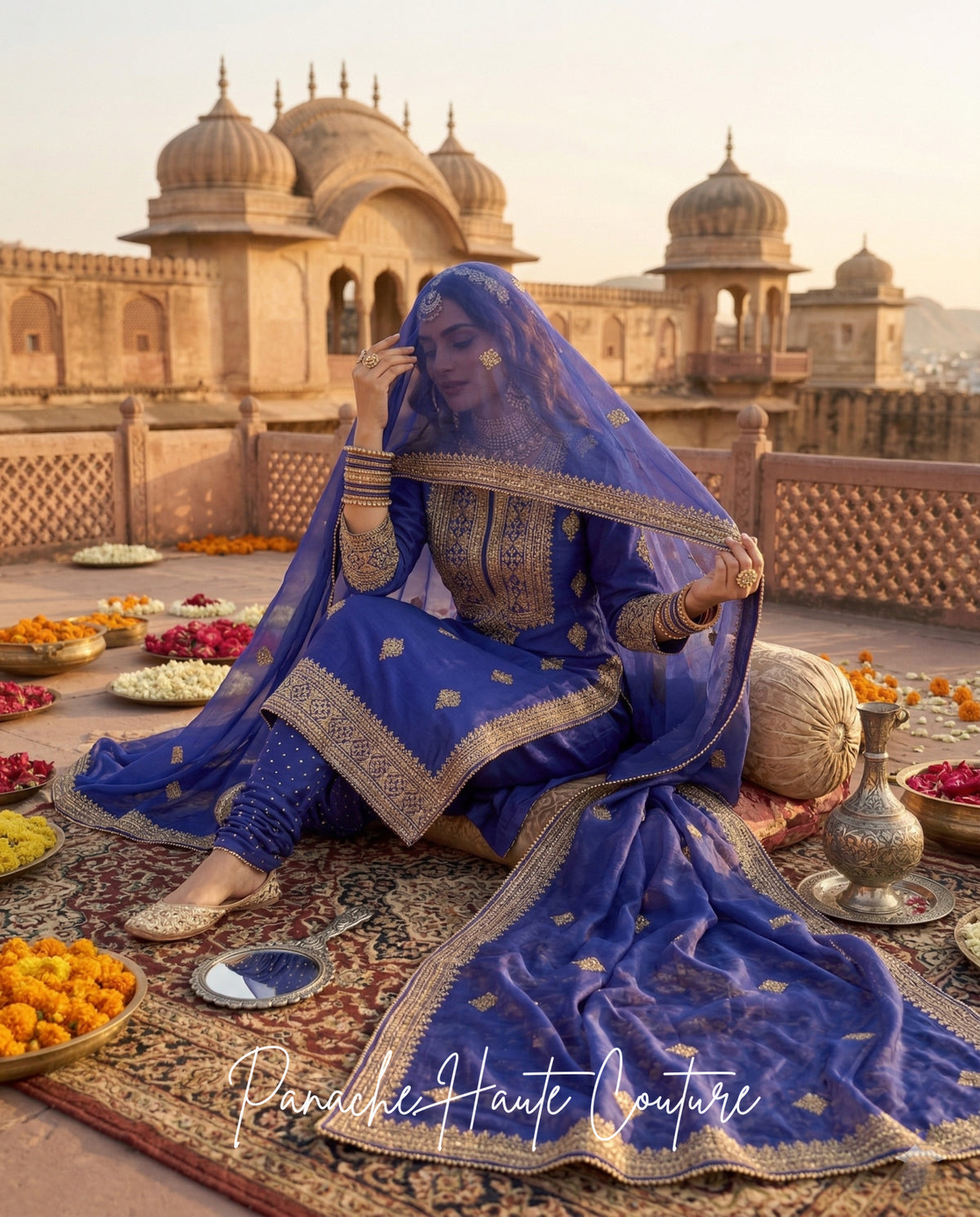 Zariya Wedding Kurta with Churidaar in Indigo Blue, Panache Haute Couture, Sydney