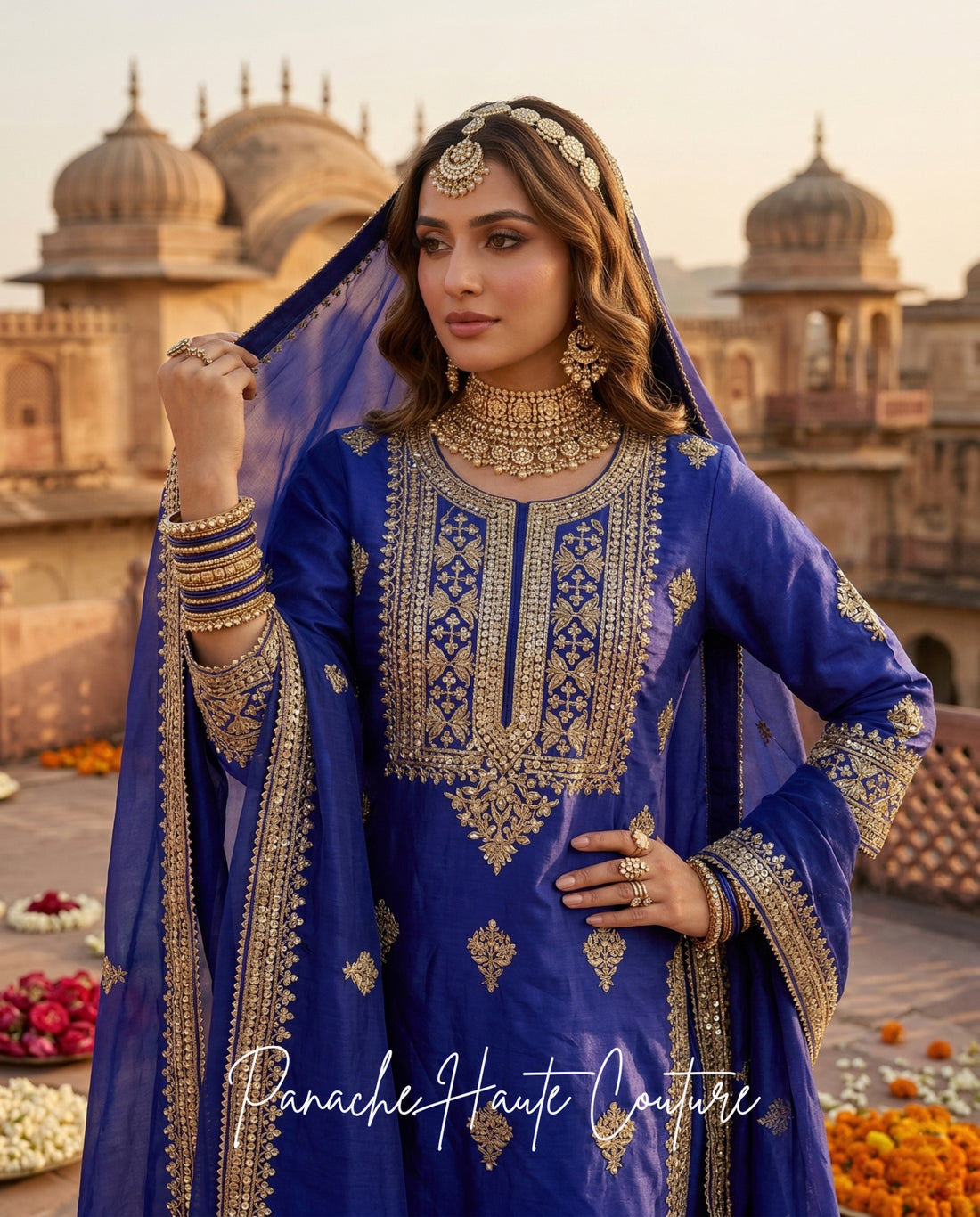 Zariya Wedding Kurta with Churidaar in Indigo Blue, Panache Haute Couture, Sydney