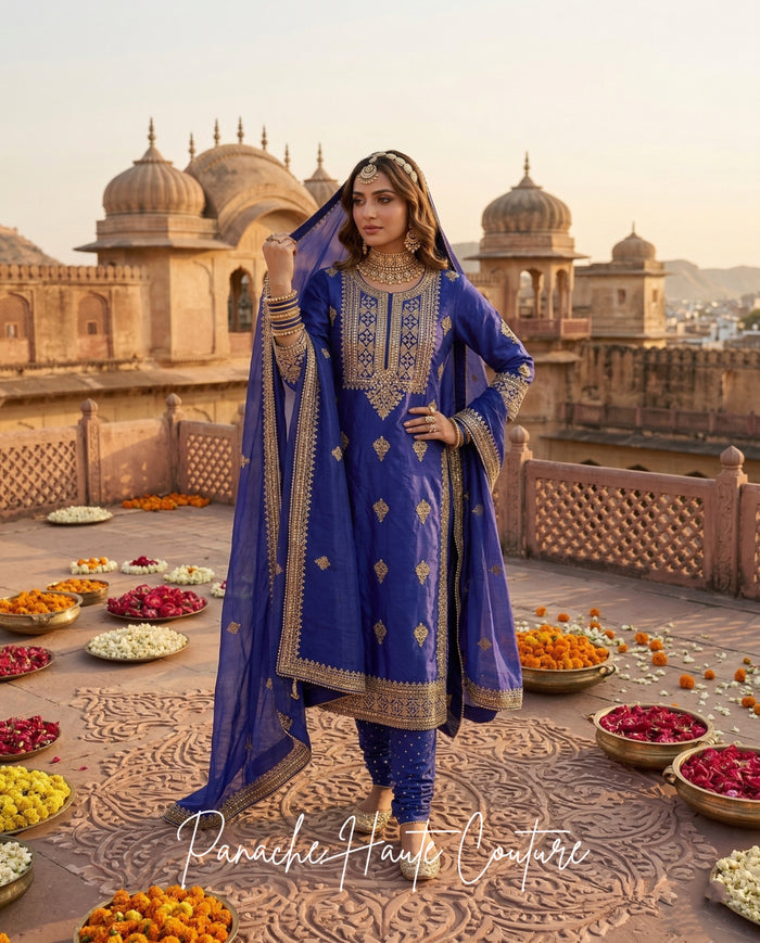 Zariya Wedding Kurta with Churidaar in Indigo Blue, Panache Haute Couture, Sydney