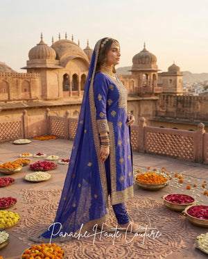 Zariya Wedding Kurta with Churidaar in Indigo Blue, Panache Haute Couture, Sydney
