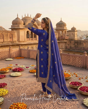 Zariya Wedding Kurta with Churidaar in Indigo Blue, Panache Haute Couture, Sydney