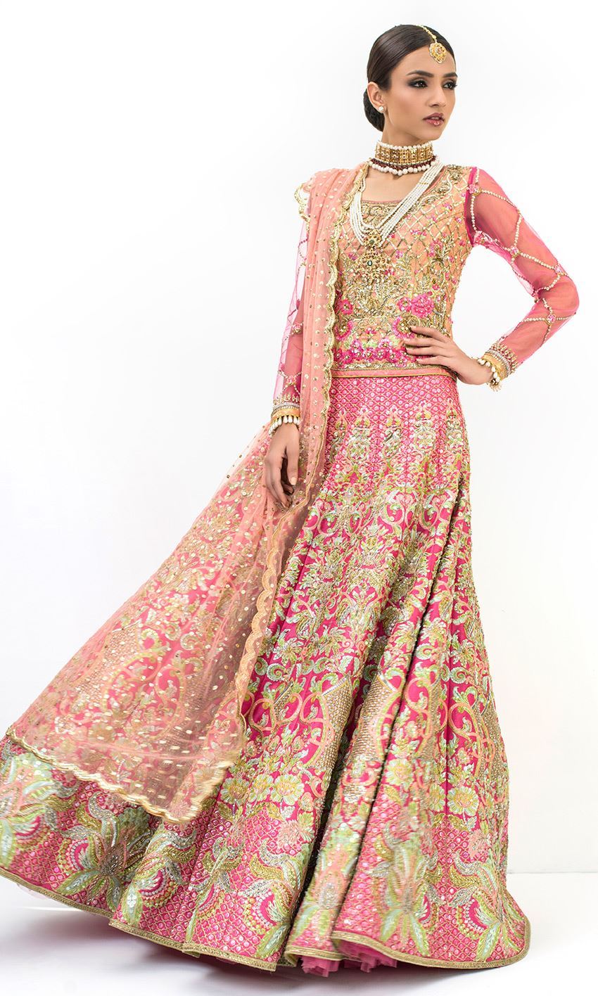 Heavily Embellished Pink Color Wedding Lehenga by Panache Haute Couture