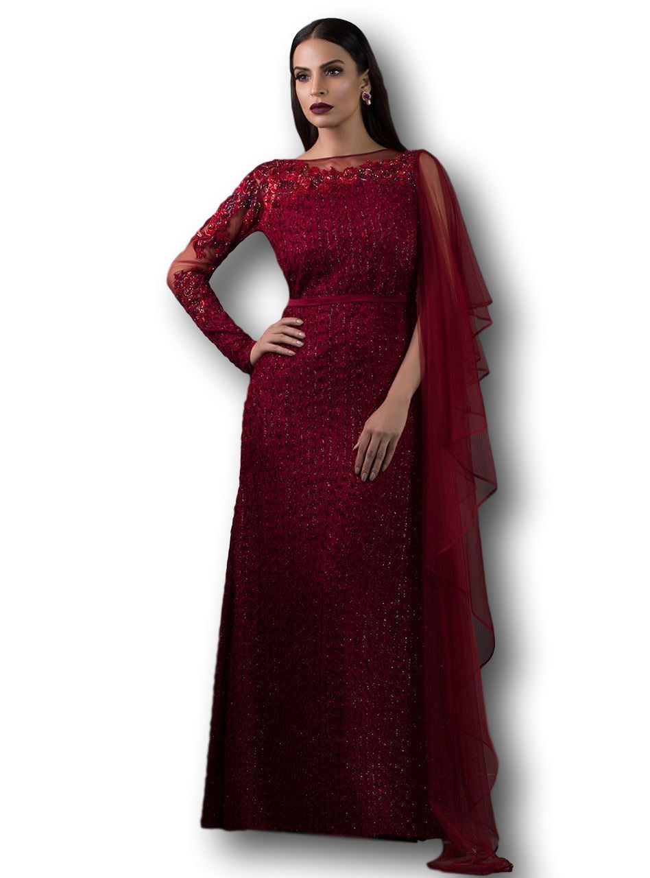 Red Maroon Color Straight Gown