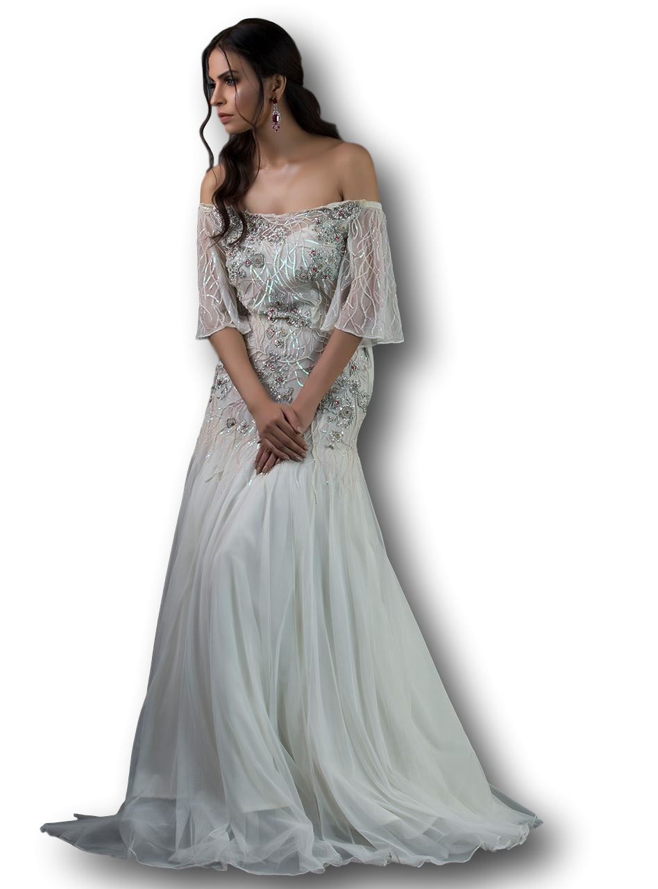 Bright White Color Indo Western Gown