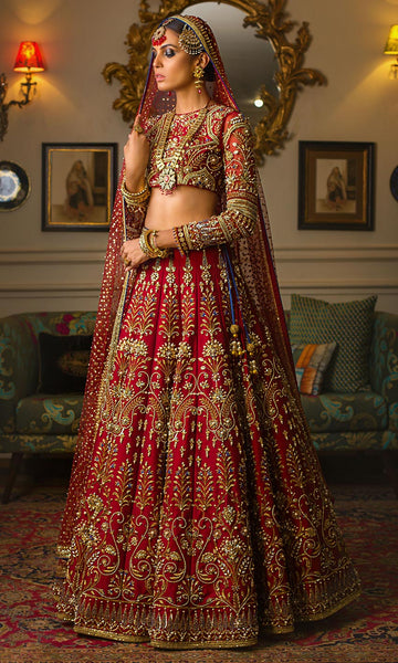 Zardozi and beads embroidered Deep Red Wedding Lehenga – Panache Haute ...