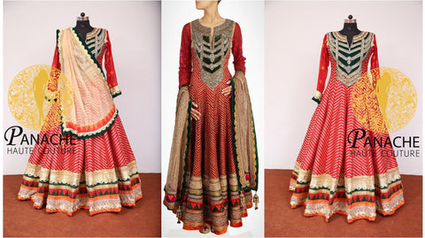 Royal Collection floor length anarkali suit in red color