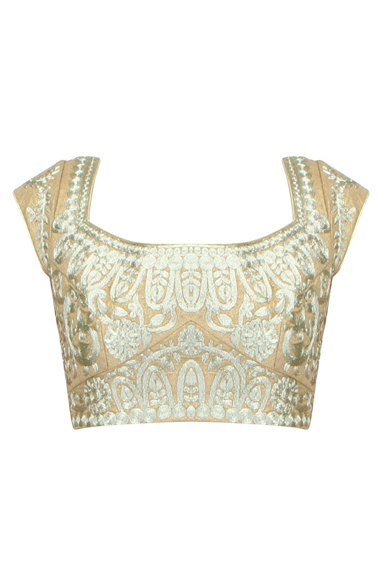 Beige color embroidered blouse in velvet – Panache Haute Couture