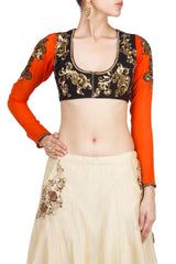 Orange and Black embroidered Blouse