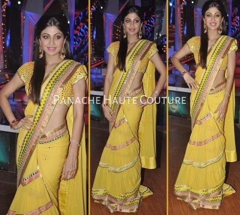 Shilpa Shetty in Yellow Color Designer Saree
