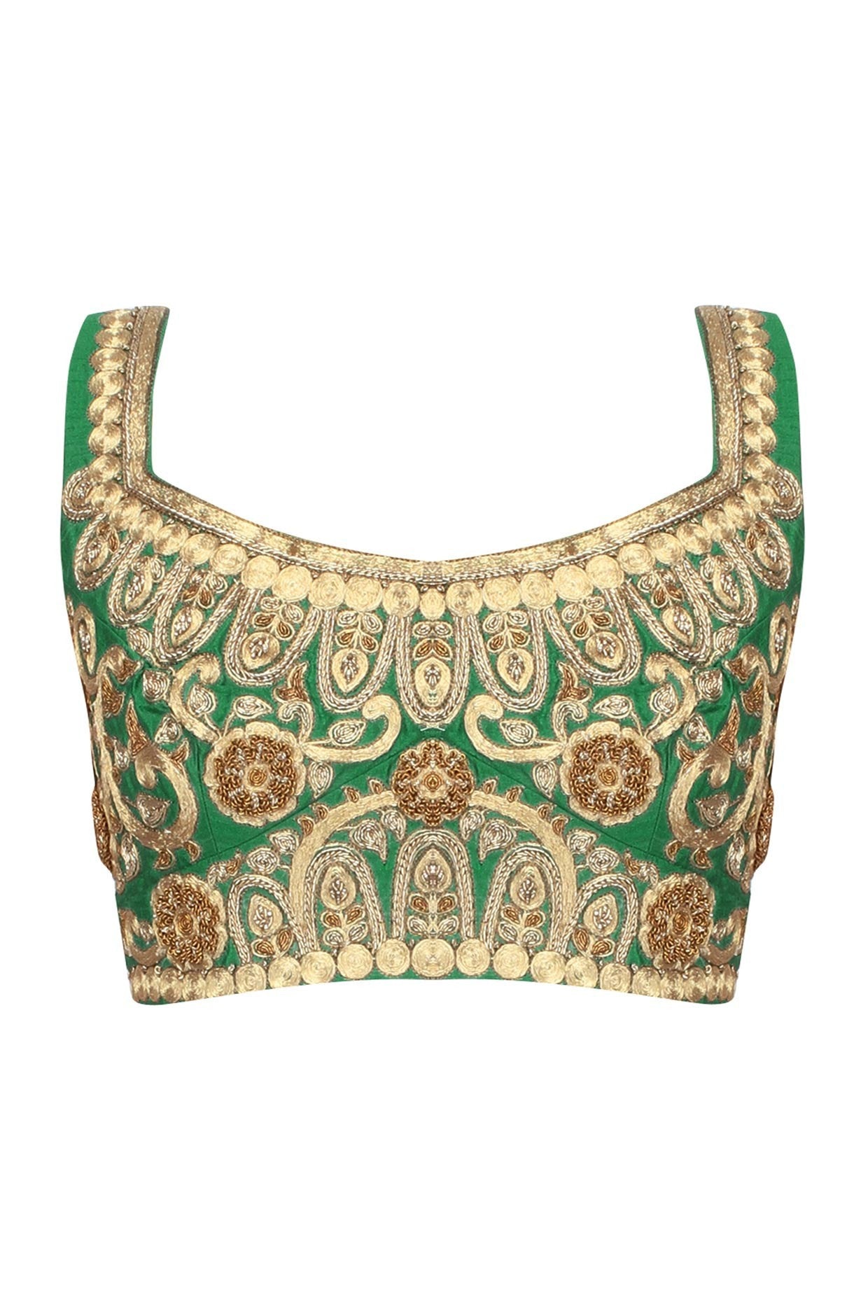 Green color embroidered blouse in raw silk
