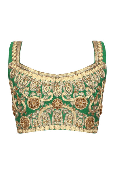 Green color embroidered blouse in raw silk