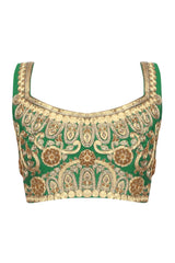Green color embroidered blouse in raw silk