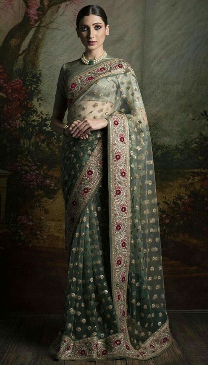 Mint Green Color Designer Saree