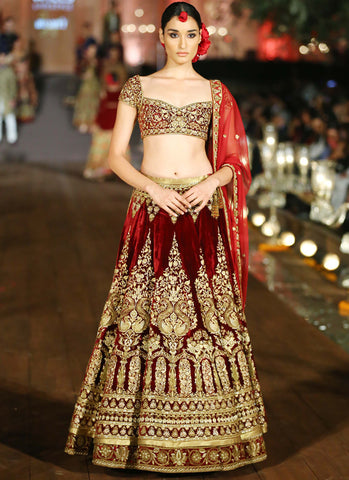 Maroon Color Wedding Lehenga in Velvet