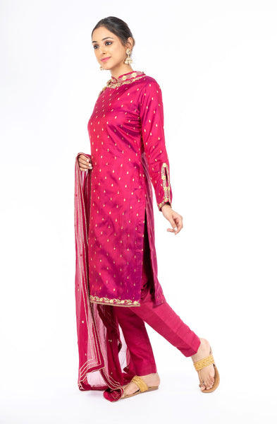 Adorable Pomegranate Red Pure Silk Salwar Kameez
