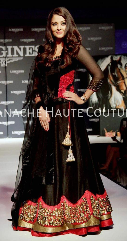 Aishwarya Rai in Black Party Wear Lehenga Online by Panache Haute Couture