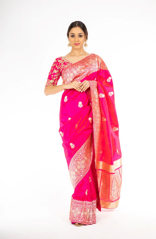 Amazing Pink Color Kadwa Weaving Handloom Saree from Panache Haute Couture