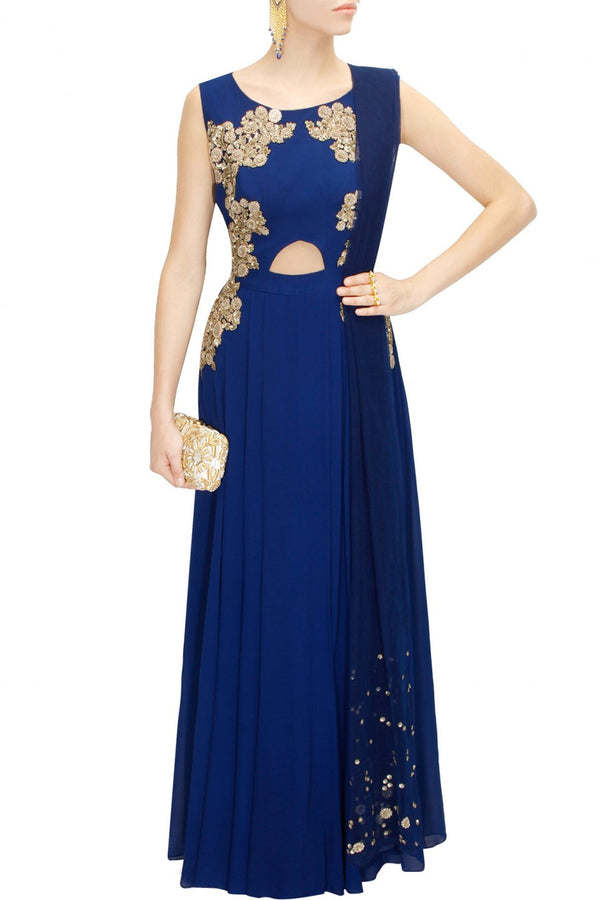Party Wear Indo Western Cocktail Dresses Blue Color Indo Western Dress Panache Haute Couture Party Wear Indo Western Cocktail Dresses Blue Color Indo Western Dress Panache Haute Couture