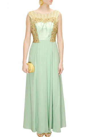 Mint Green Georgette Indo-Western Dress