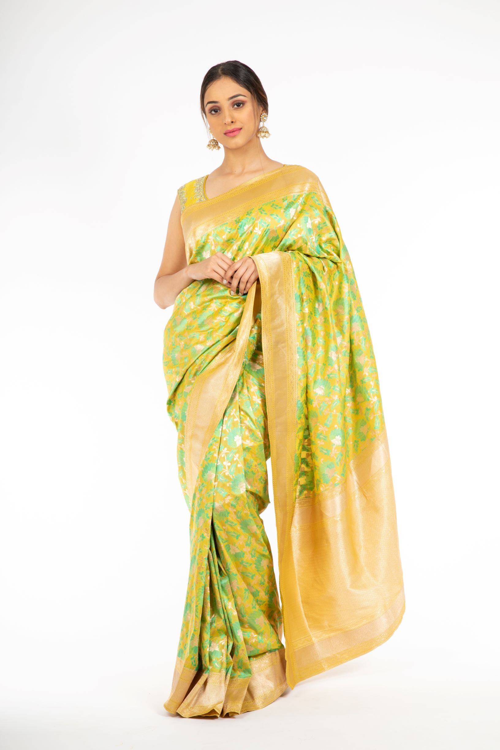 An Elegant Yellow Color Banarasi Handloom Silk Saree from Panache Haute Couture
