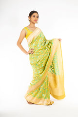 An Elegant Yellow Color Banarasi Handloom Silk Saree from Panache Haute Couture