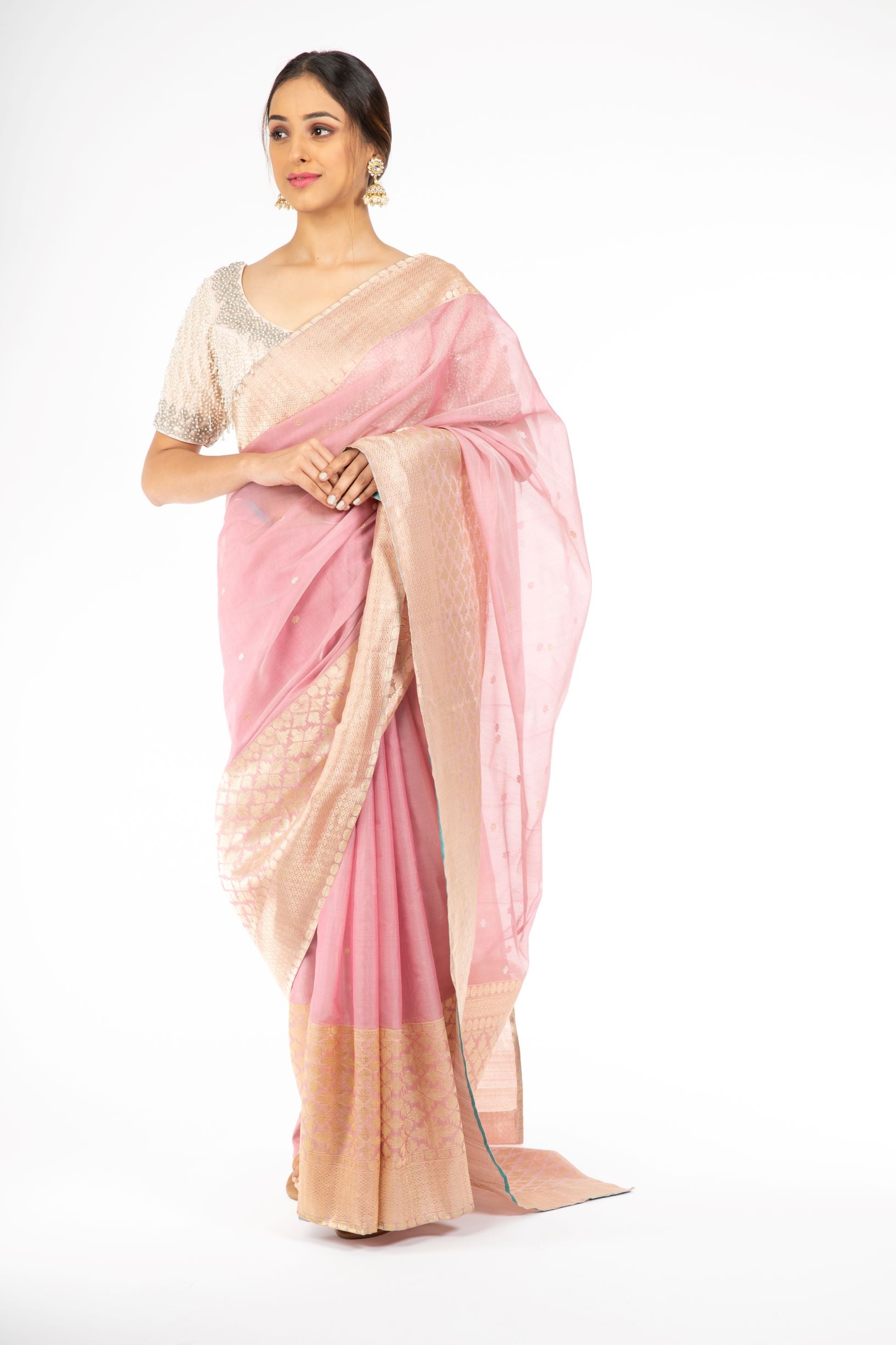 Beauteous Rose Quartz Handloom Silk Saree from Panache Haute Couture