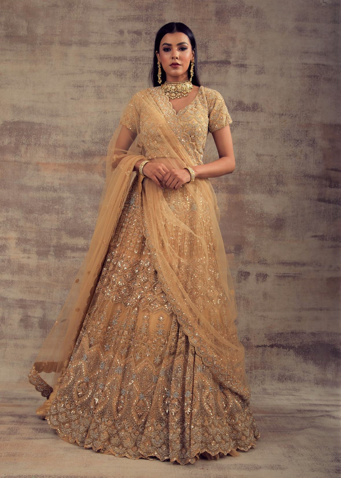 Beige Gold Wedding Lehenga Seriyah