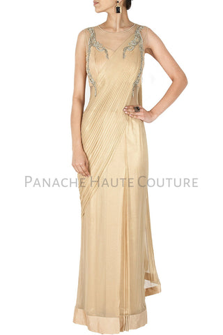 Yellow Silk Saree Gown