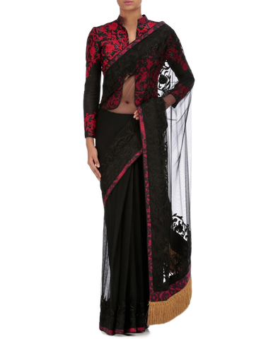 Black color saree with thread embroidery