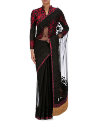 Black color saree with thread embroidery