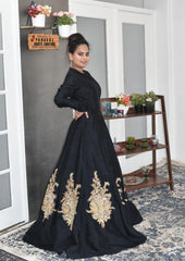 Black Color Gown in Raw Silk with Zardozi Embroidery
