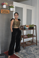 Stunning black color trouser with a banarasi silk blouse